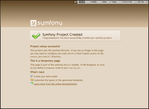 Symfony Project Createdの画面
